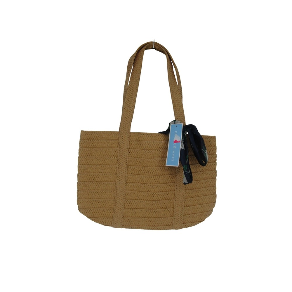 Draper James Tote Bag‎ Womens Large Tan Woven Straw Floral Scarf Beach Summer